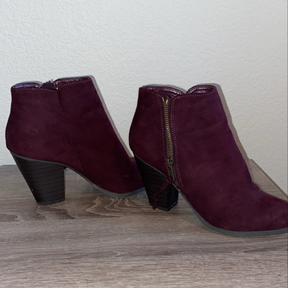 Maroon Velvet Booties